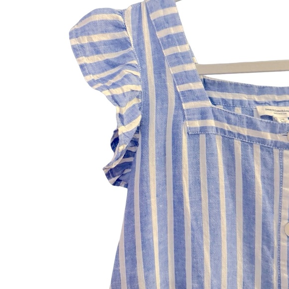 Beachlunchlounge-Women's Flutter Sleeve Button Front Linen Dress-EUC - Picture 4 of 13